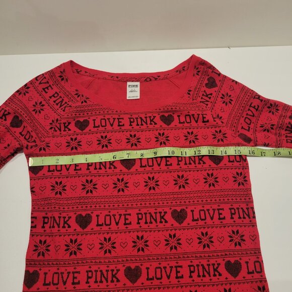 PINK Waffle Knit Long Sleeve Thermal Top - Red - Size: S - Picture 3 of 4